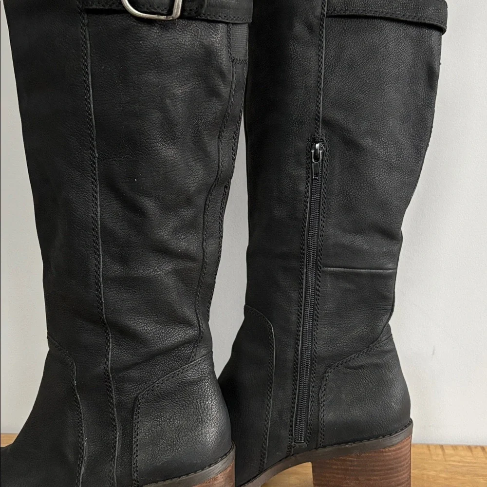 Lucky Brand Narlee Black Leather Faux Fur Over the Knee Chunky Heel Boots sz 10